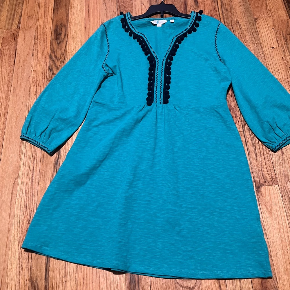 Boden Teal Cotton Pom Trim Dress – Size 8R - Picture 3 of 8
